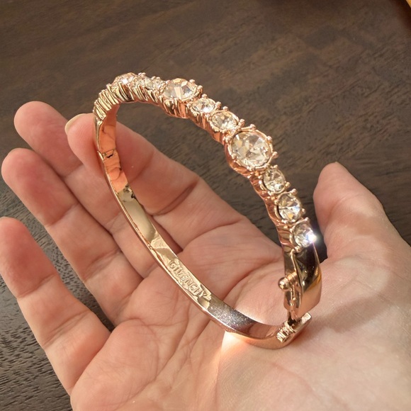 Givenchy Crystal Glass Diamond Rose Tone Gold Hinged Bangle Bracelet - Picture 3 of 6
